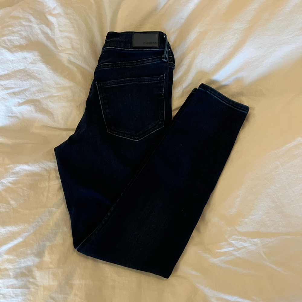 Express dark wash mid rise stretch jeggings size 0S